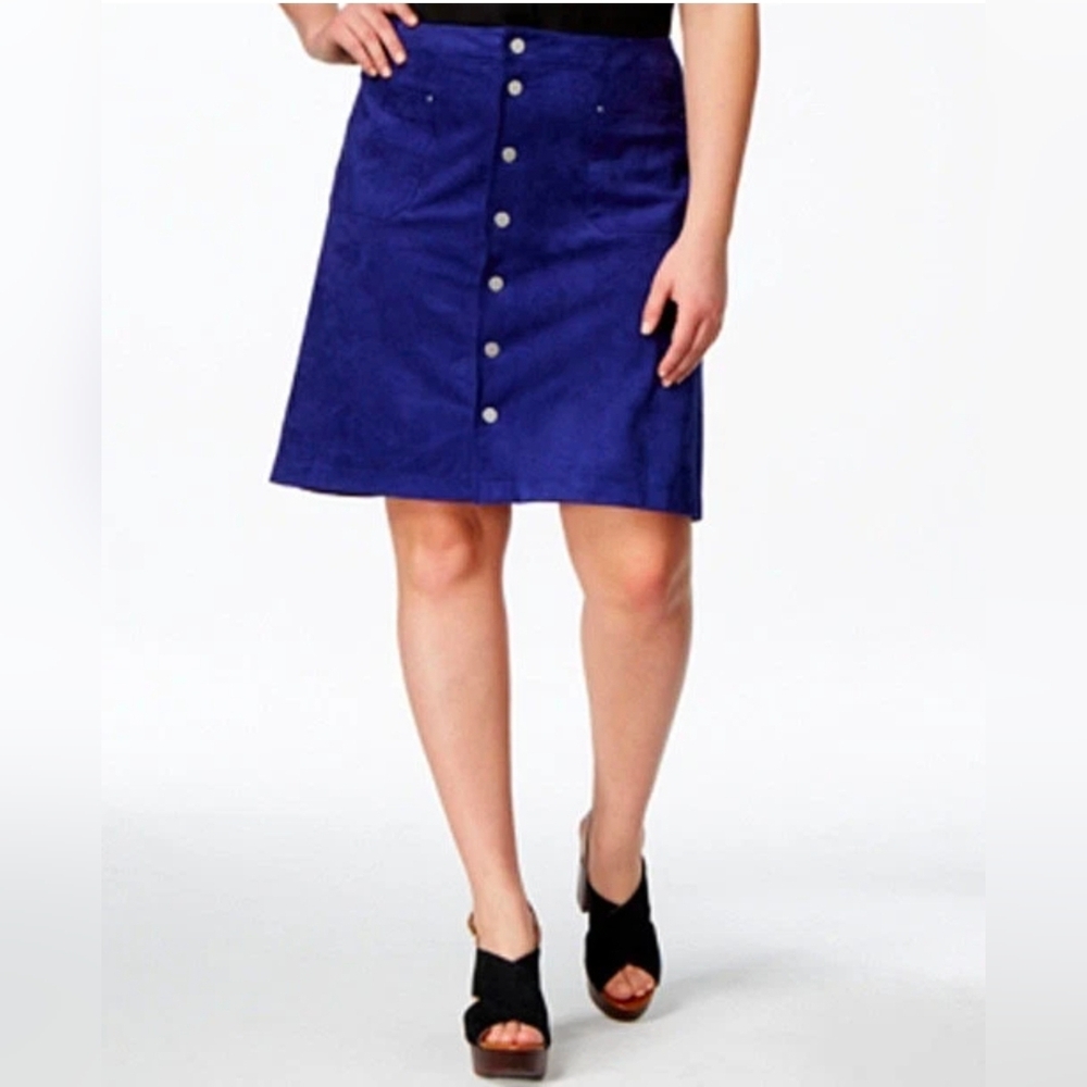 INC International Concepts Cobalt Blue Button-Front A-Line Skirt